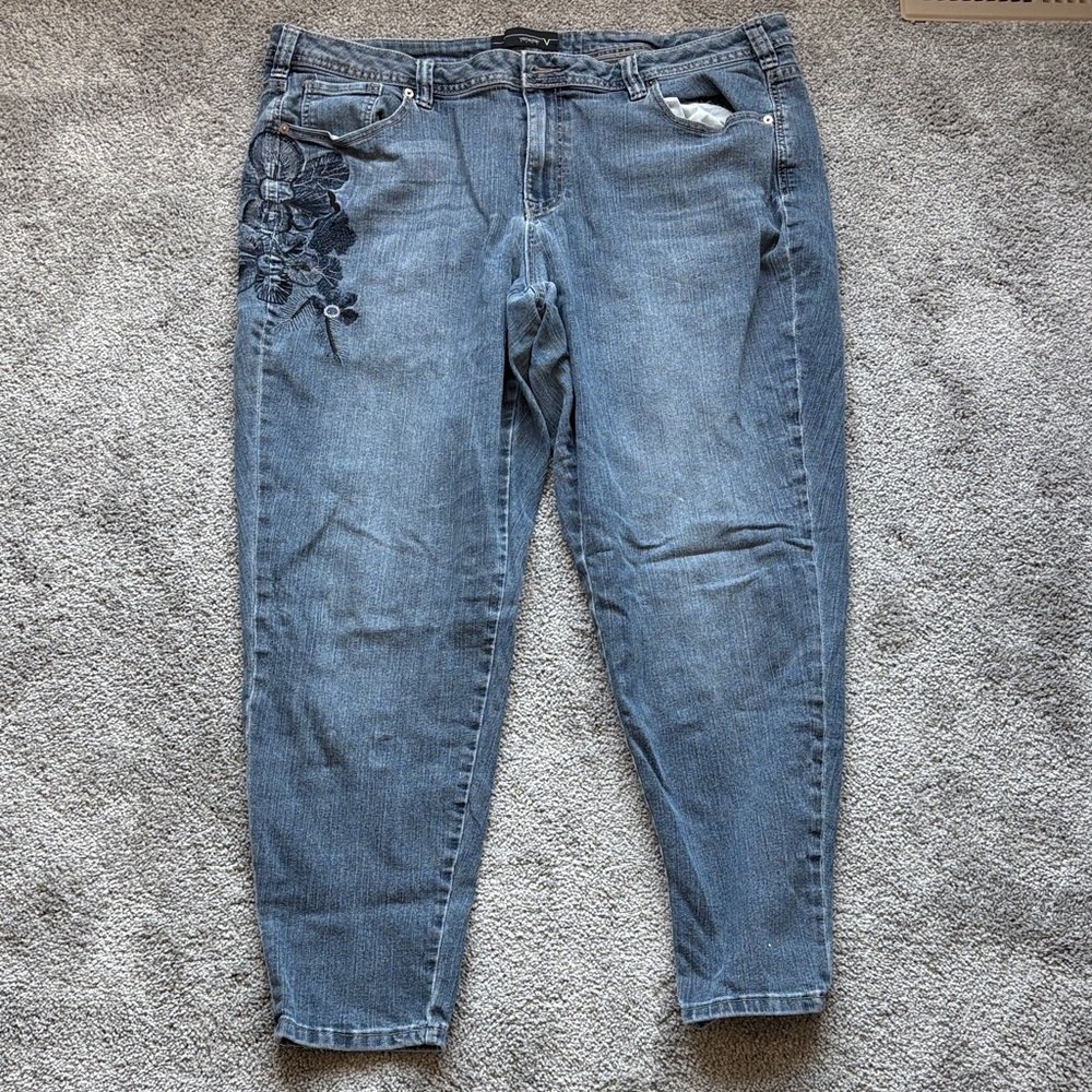 Venezia Blue Straight Leg Jeans with Floral Detail